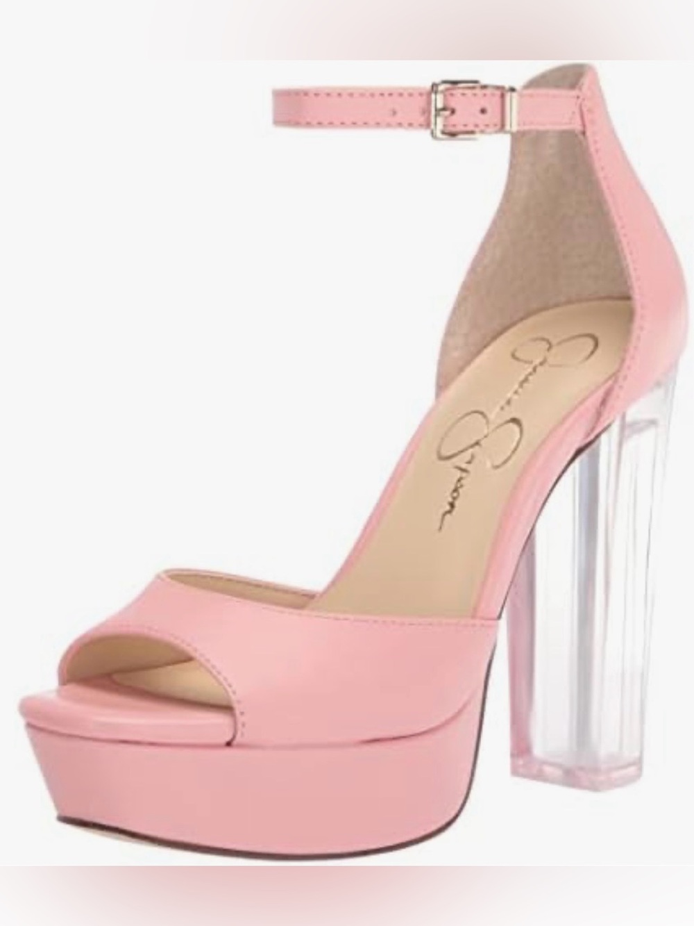 Jessica Simpson Pink Platform Ankle-Strap Sandals with Clear Block Heel